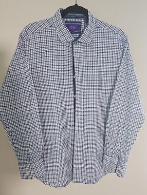 Tallia Mens Button Down Shirt Contrast Cuffs And Collar Sz Large 16.5 100 Cotton